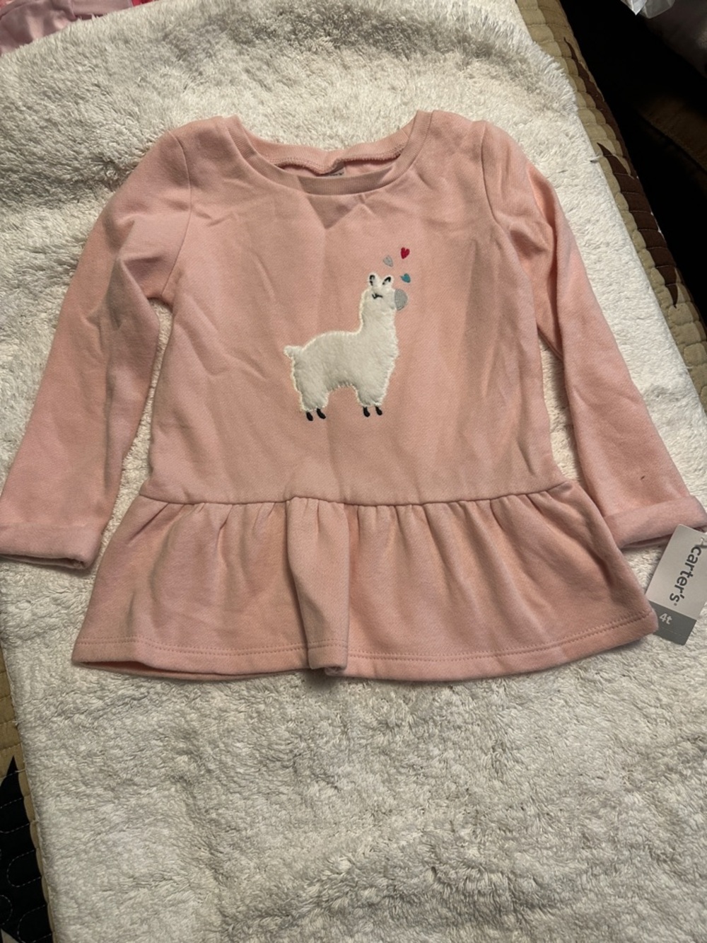 Carter's Light Pink Llama Peplum Long Sleeve Top